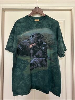 Vintage The Mountain brand Dark Green Tie-Dye Labrador Graphic T-Shirt men's